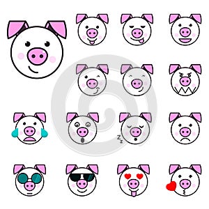 Big Pig Set of 15 high quality vector cartoonish emoticons