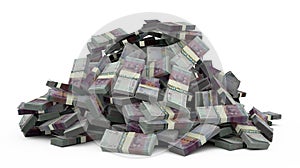 Big pile of Cape Verdean escudo notes a lot of money over white background. bundles of cash