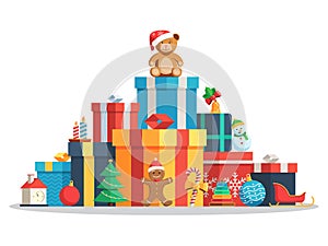 Big pile gift boxes and toys