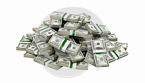 Big pile of money american dollar bills without shadow 3d