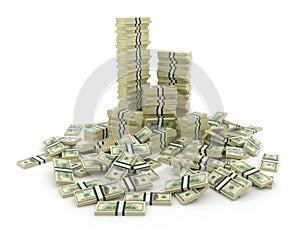 Big pile of the money. Green dollars USA 3D