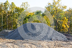 Big pile of small stones, gravel focus on the foreground