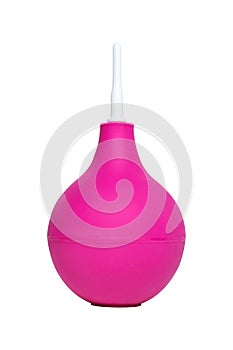 Big pink enema for medical purposes . Isolate. Medical item