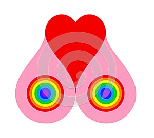 Big pink and fleshy breasts with a big red heart and colored areola