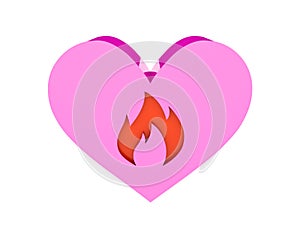 Big pink heart. Fire symbol cutout inside.