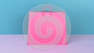 Big Pink Shopping Bag Isolated Over Soft Purple and Turquoise Backdrop.