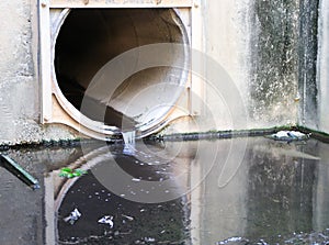 Big pipe waste water in the city discharge flow to nature