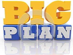 Big plan concept on blue color cubes on white background