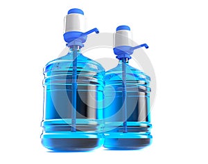 Big plastic barrel, gallon bottle with a handle for office water cooler. 3D render, isolated on white background