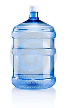 Big plastic bottle potable water on white background