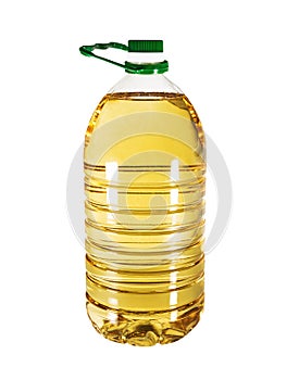 Big plastic bottle of vegetable oil isolated