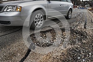 Big pothole in road