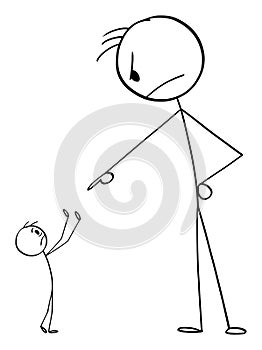 Big Powerful Person Blame or Accuse Small and Weak Man , Vector Cartoon Stick Figure Illustration