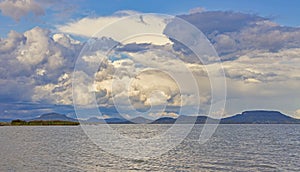 Big powerful storm clouds over the Lake Balaton of Hungary