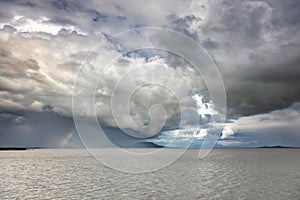 Big powerful storm clouds over the Lake Balaton of Hungary