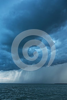 Big powerful storm clouds over tke Lake Balaton of Hungary