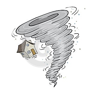 Big powerful tornado destroing house