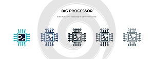 Big processor icon in different style vector illustration. two colored and black big processor vector icons designed in filled,