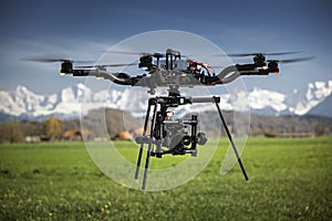 Big professional camera drone in mid-air on a film set