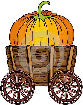 Big pumpkin in wooden troley