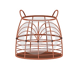 Big rattan basket, modern home storage basketwork. Empty trendy wicker, basketry from natural material. Wickerwork