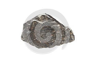 A big raw pyrolusite rock isolated on a white background. Big stone for outdoor garden decoration.