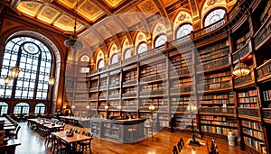 Big reading room with books from a huge old library