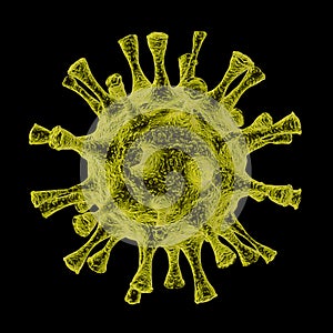 Big realistic macro yellow coronavirus and virus, bacterium spikes sucker under the microscope isolated on black background photo