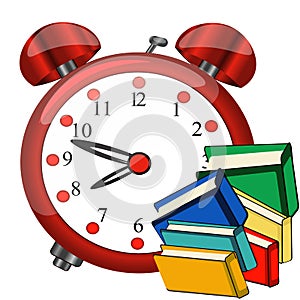 Big red alarm clock , color books, study icon