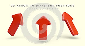 Big red arrow in different positions. Set of illustrations in plasticine style