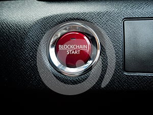 Big red block-chain button on the black background
