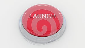 Big red button with launch inscription. Conceptual 3D rendering