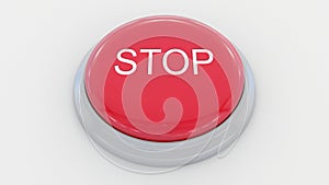 Big red button with stop inscription. Conceptual 3D rendering