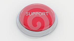 Big red button with support inscription. Conceptual 3D rendering