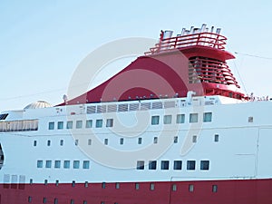 Big red cruise ship detail ready for go to sea