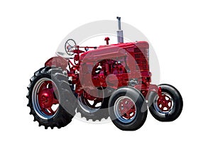 Big Red Farm Tractor Isolated On White photo