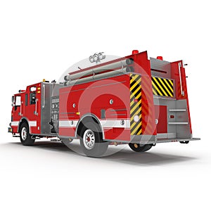 Big Red Fire Truck Isolated on White. 3D illustration