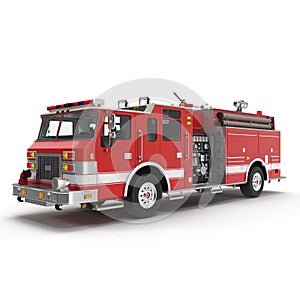 Big Red Fire Truck Isolated on White. 3D illustration