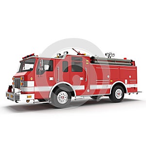 Big Red Fire Truck Isolated on White. 3D illustration