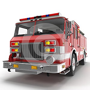 Big Red Fire Truck Isolated on White. 3D illustration