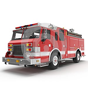 Big Red Fire Truck Isolated on White. 3D illustration