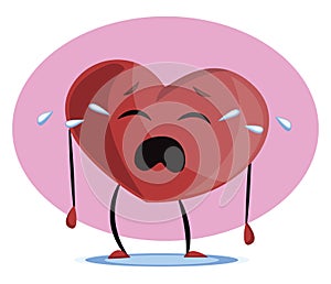 Big red heart crying vector illustration in violet circle