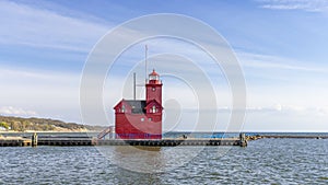 Big red light house in Holland, Michigan