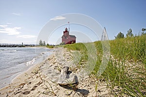 Big Red Lighthouse on Lake Michigan