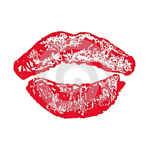 Big red lips kiss on white background