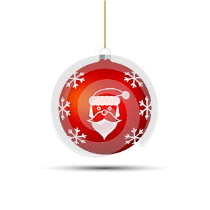 Big Red Matt Christmas Tree Ball. Santa Portrait. Merry Christmas and Happy New Year Symbol. Vector Illustration