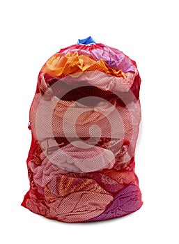 Big Red Mesh Laundry Bag Full of Clothes