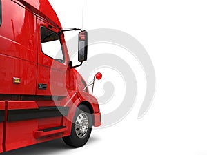 Big red modern semi - trailer truck - door closeup cut shot
