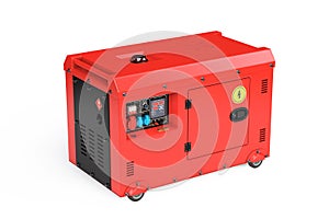 Big Red Outside Auxiliary Electric Power Generator Diesel Unit for Emergency Use. 3d Rendering