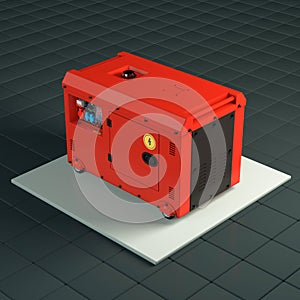 Big Red Outside Auxiliary Electric Power Generator Diesel Unit for Emergency Use Isometric View. 3d Rendering
